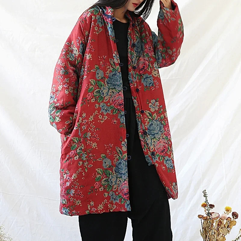 Winter Clothing Women'S - Pakaian Gaya Cina Mantel Katun Hangat