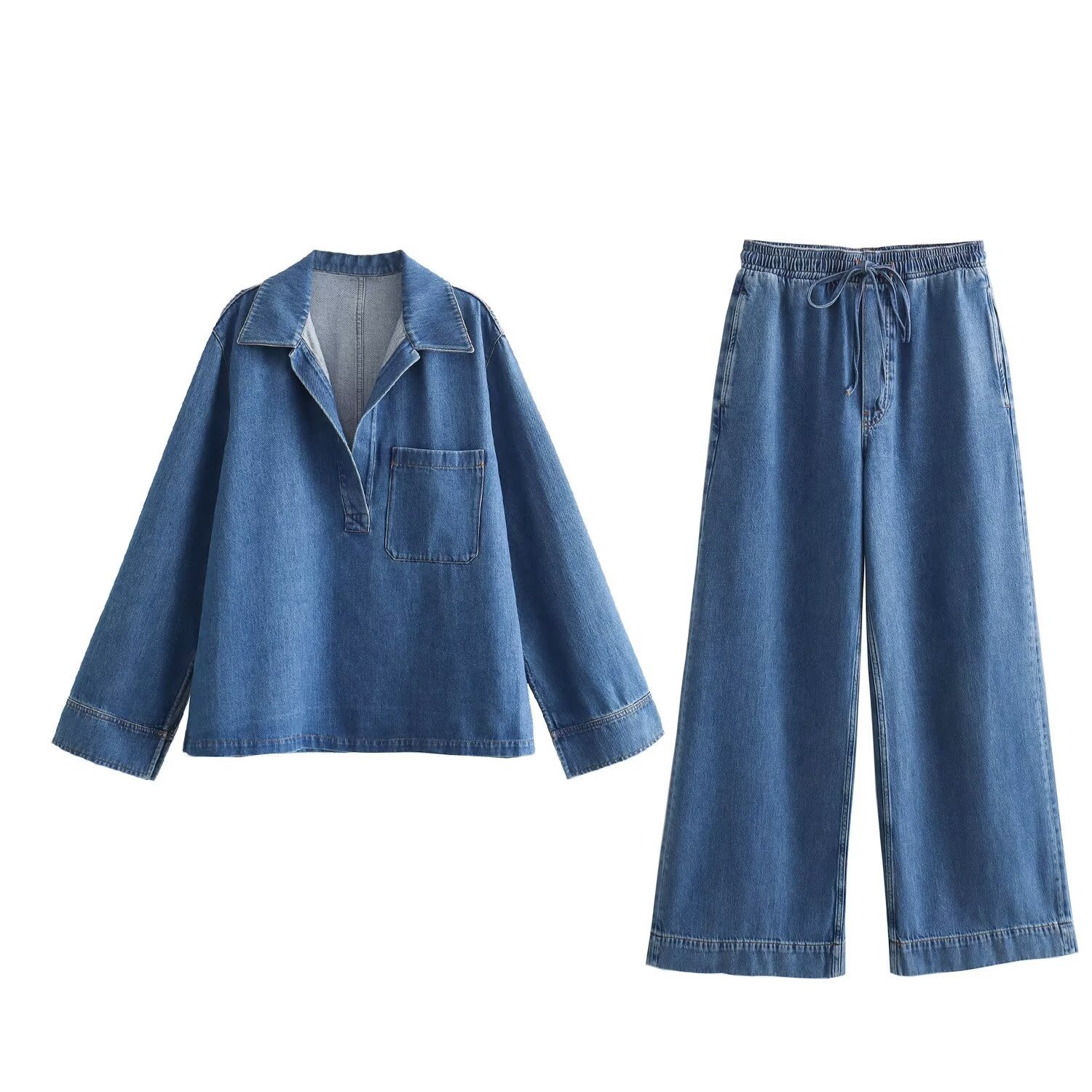 Winter Clothing Europe - Setelan Jeans Kemeja Denim Longgar Warna