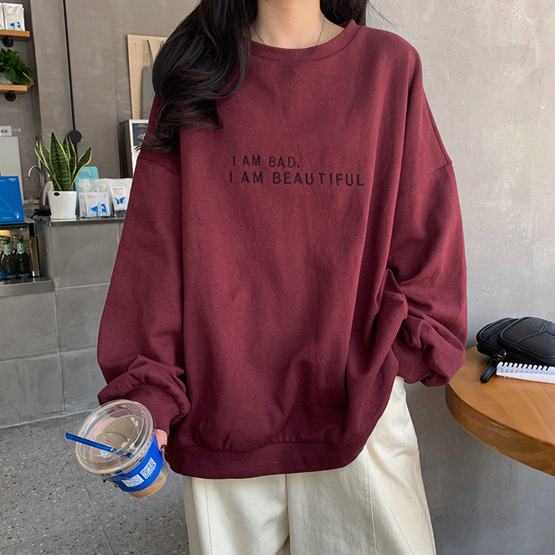 Winter Clothing Hong Kong - Atasan Pelajar Lengan Panjang Longgar Bermotif